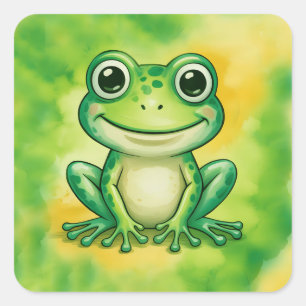Grüner süßer Frosch Quadratischer Aufkleber