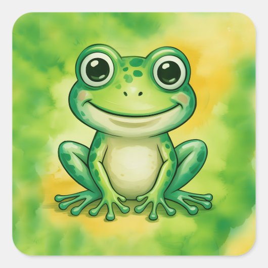 Grüner süßer Frosch Quadratischer Aufkleber (Vorderseite)