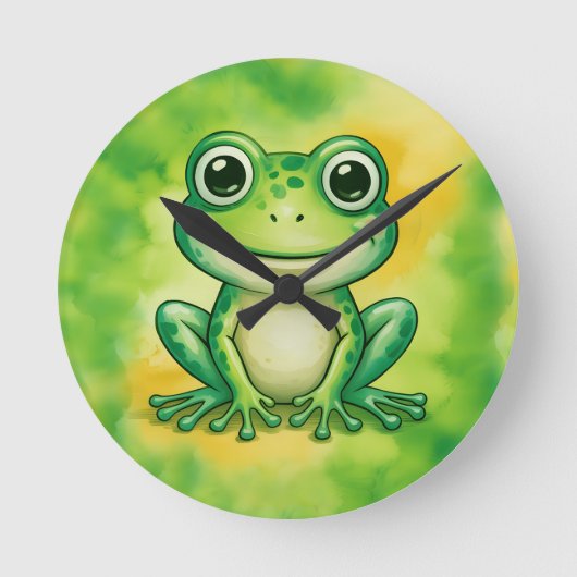 Grüner süßer Frosch Runde Wanduhr (Vorderseite)