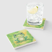 Grüner süßer Frosch Steinuntersetzer (Seitenansicht)