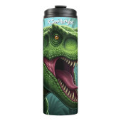 Grüner T-Rex brüllt im Dschungel Thermosbecher (Vorderseite)