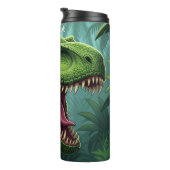 Grüner T-Rex brüllt im Dschungel Thermosbecher (Nach rechts gedreht)