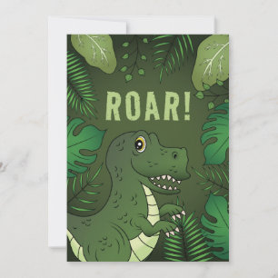 Grüner T-Rex Dinosaur mit Gebrüll-Text Geburtstags Einladung