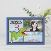 Grüner T-Rex Dinosaurier-dritter Geburtstag laden Einladung (Stehend Vorderseite)