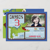 Grüner T-Rex Dinosaurier-dritter Geburtstag laden Einladung (Vorne/Hinten)