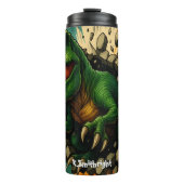 Grüner T-Rex durchbricht brüllend eine Wand Thermosbecher (Vorderseite)