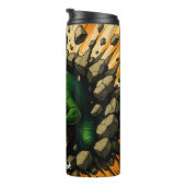 Grüner T-Rex durchbricht brüllend eine Wand Thermosbecher (Nach rechts gedreht)
