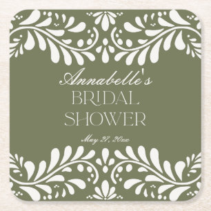 Grüner Talavera-Fliese Spanische Fiesta Brautparty Rechteckiger Pappuntersetzer