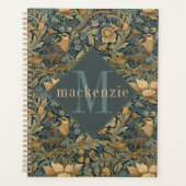 Grüner Tan Laub William Morris Elegantes Monogramm Planer (Vorderseite)