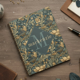 Grüner Tan Laub William Morris Elegantes Monogramm Planer