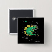 Grüner Tan Stegosaurus Dinos im Weltraum Button (Vorne & Hinten)