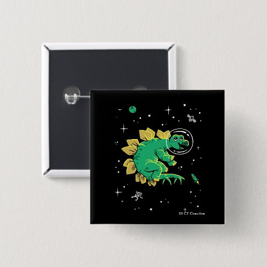 Grüner Tan Stegosaurus Dinos im Weltraum Button (Vorne & Hinten)