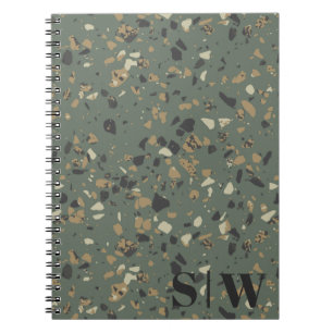 Grüner Tan Terrazzo Initials Monogram N Notizblock