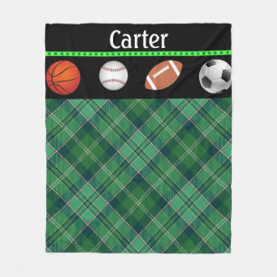 Grüner Tartan Basketball Baseball Football Fußball Fleecedecke