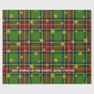 Grüner Tartan Goldstern Personalisierte Weihnachte Geschenkpapier
