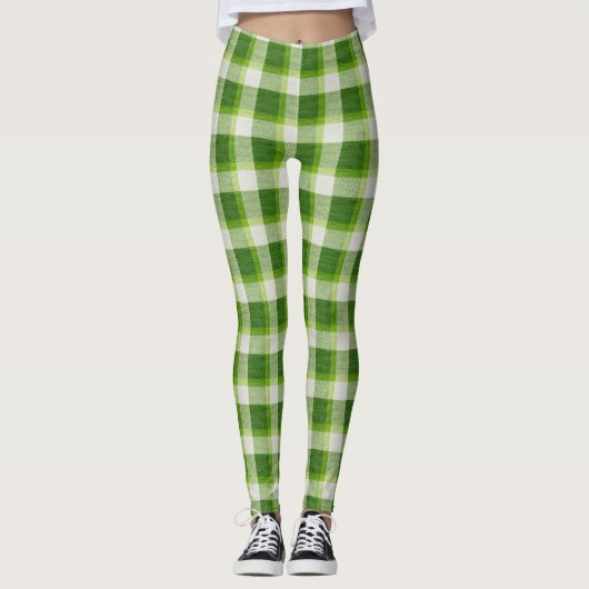 Grüner Tartan Kariert Leggings (Vorderseite)