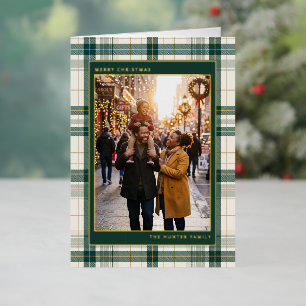 Grüner Tartan-Karo-Frohe-Weihnachten-Familienfoto