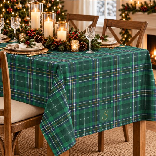 Grüner Tartan-Karo-Monogramm Tischdecke