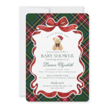 Grüner Tartan Karo Weihnachtsbär Baby Shower
