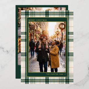 Grüner Tartan-Rahmen Frohe Weihnachten Familienfot Folien Feiertagskarte