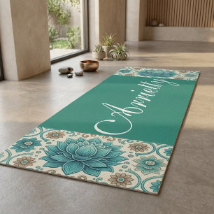 Grüner Teal achtsamer heiliger Lotus Mandala Spiri Yogamatte