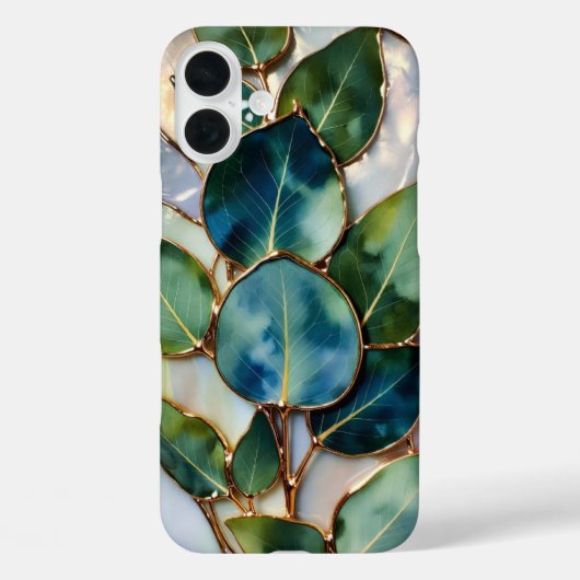 Grüner Teal-Blatt-Glasmalerei-Handyhülle Case-Mate iPhone Hülle (Rückseite)