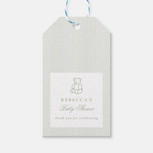 Grüner Teddy Bär Preppy Elegant Baby Dusche Geschenkanhänger (Vorderseite)