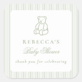 Grüner Teddy Bär Preppy Elegant Baby Dusche Quadratischer Aufkleber (Vorderseite)