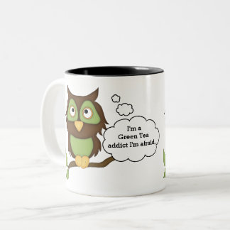 Grüner-Tee-Süchtiger-Grüne Eule Zweifarbige Tasse