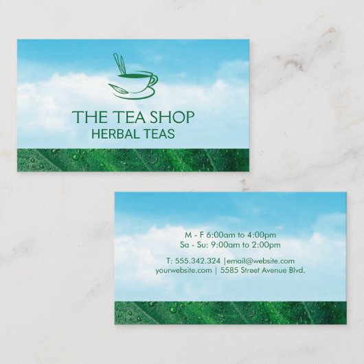 Grüner Tee | Wolken und Blätter Visitenkarte (Vorne/Hinten)