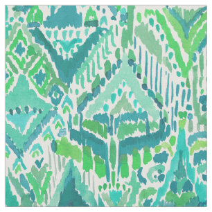 Grüner TEMPEL STAMMES- Boho schickes Ikat Aquarel Stoff