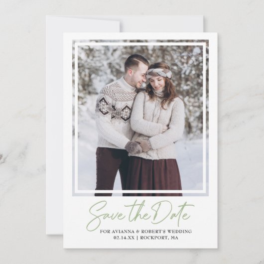 Grüner Text und Foto Save The Date (Vorderseite)