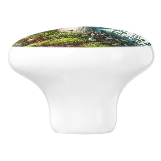Grüner Toadstool im Wald Keramikknauf (Seitenansicht)