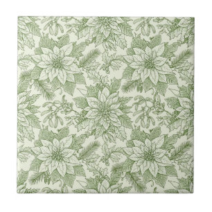Grüner Toile-Poinsettia-Weihnachtsmuster (1) Fliese