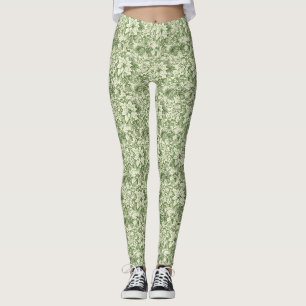 Grüner Toile-Poinsettia-Weihnachtsstoff (2) Leggings
