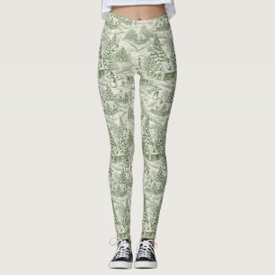 Grüner Toile-Vintage-Weihnachtsdorf-Muster (3) Leggings