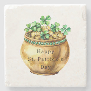 Grüner Topf des Goldes Shamrocks St. Patrick's Tag Steinuntersetzer
