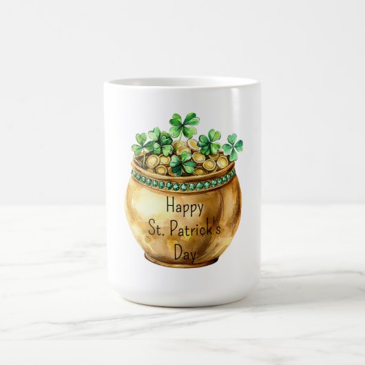 Grüner Topf mit Gold Shamrocks St. Patrick's Day Kaffeetasse (Mittel)