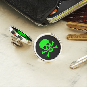 Grüner Totenkopf mit gekreuzter Knochen Anstecknadel