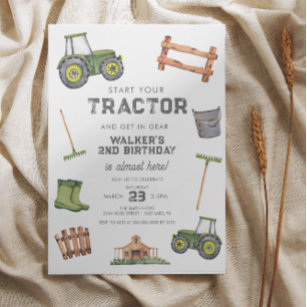 Grüner Traktor, 2. Geburtstag Einladung