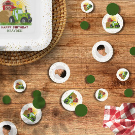 Grüner Traktor 🚜 Bauernhof Geburtstagsdekor Foto Konfetti