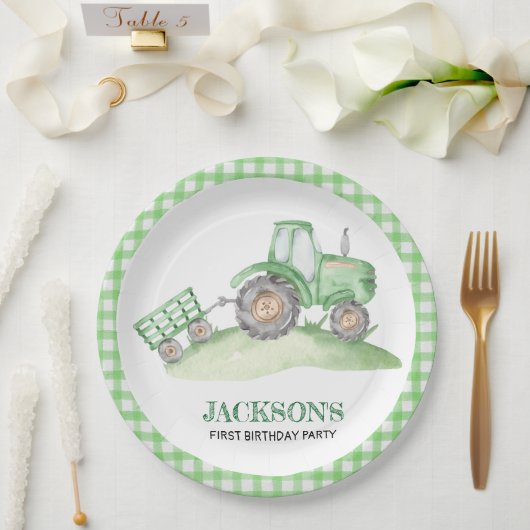 Grüner Traktor Bauernhof Geburtstagspapierteller Pappteller (Hochzeit)