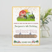 Grüner Traktor | Boys Themed Birthday Party Einladung (Stehend Vorderseite)