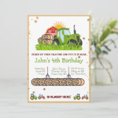 Grüner Traktor | Boys Themed Birthday Party Einladung (Stehend Vorderseite)