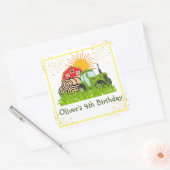 Grüner Traktor | Boys Themed Birthday Party Quadratischer Aufkleber (Umschlag)