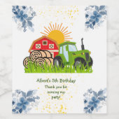 Grüner Traktor | Boys Themed Birthday Party Wine L Weinetikett (Einzelnes Label)