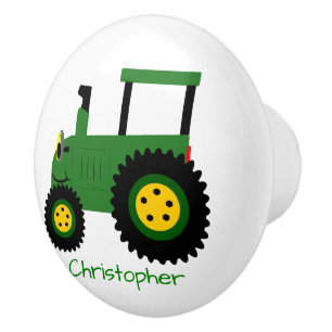 Grüner Traktor Design personalisiert Keramikknauf