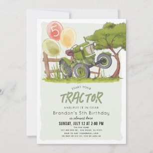Grüner Traktor Farm Boy Kindergeburtstag Einladung
