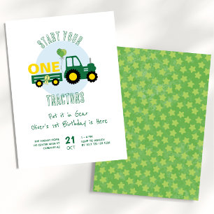 Grüner Traktor Farm Junge 1. Geburtstag Einladung