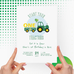 Grüner Traktor Farm Junge 1. Geburtstag Einladung